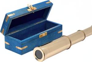 Télescope nautique en laiton massif Boîte en bois bleue Pirate Spyglass Sailor Scope Antique Pirate Telescopes - Product Image 3