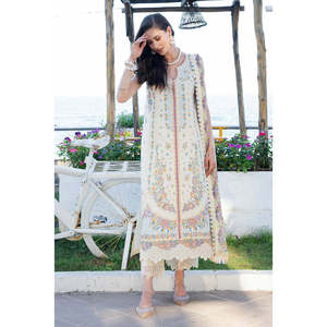 MUSHQ Bohemian 3PC Lawn Heavy Embroidered Sleeveless V-neck <b>Shirt</b> Chiffon Printed Dupatta Trouser for Spring/Summer - Product Image 3