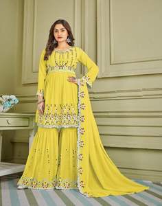 Venta caliente Kurti Sharara Conjuntos Mujeres Mejor Precio de Mercado Tendencia Diseñador Ropa de fiesta Última Faux Georgette Tela de alta calidad - Product Image 5