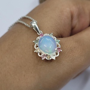 Collier pendentif en argent sterling avec opale éthiopienne, cabochon vintage, élégant, cadeau de bijoux, enfants, femmes, filles, or 24 carats - Product Image 6