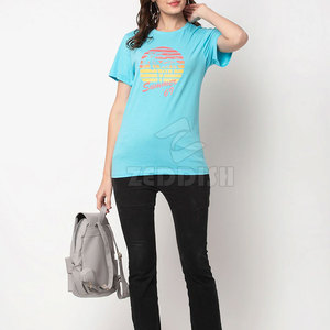 Camiseta de Punto Transpirable de Fibra de Bambú y Algodón Casual de Verano para Mujer, Diseño Más Reciente 2025, Logotipo Personalizado, Impresión Digital, Venta al Por Mayor - Product Image 4