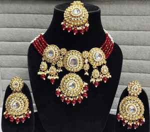 Nueva llegada hecha a mano Kundan multicolor con cuentas gargantilla conjunto de joyería con Mang Tika mujeres indias hecho a mano producto a granel - Product Image 2