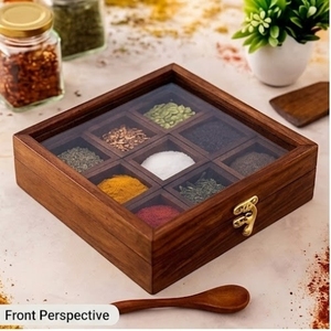 Boîte à épices en bois avec couvercle en verre, organisateur de rangement pour herbes à 9 compartiments, résistant à la poussière, organisateur de tiroir de cuisine - Product Image 2
