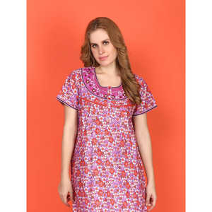 Robe de nuit longue en coton décontractée pour femme Evolve, imprimée, à manches courtes, avec poches latérales boutonnées, taille XS, tissée douce - Product Image 3