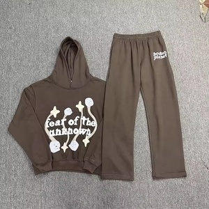 Nuevo estilo de ropa de calle, chándal para hombre, logotipo personalizado, estampado Puff, sudaderas con capucha de gran tamaño y pantalones para correr, conjuntos de 2 piezas, chándal Unisex - Product Image 3