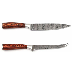 Ensemble de couteaux de chef en acier Damas artisanal de qualité supérieure, design ambidextre, manche en bois, construction à 67 couches, durable pour les professionnels - Product Image 5