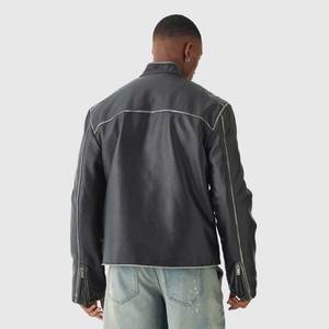 Veste en cuir de mode personnalisée OEM prix de gros pour hommes nouveau style de vestes en cuir véritable de haute qualité avec fermeture éclair pour hommes - Product Image 2