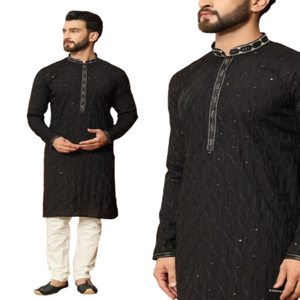 Premium hombres tradicional seda pesada Jequard bordado Patti botón elegante algodón de alta calidad Ropa Étnica para Indio paquistaní - Product Image 1