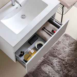 Mueble de Baño Suspendido en Pared de 80cm con Efecto Madera Blanco Shanghái con Cajón - Product Image 4