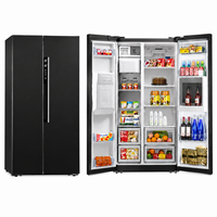 Réfrigérateur côte à côte noir à contrôle électronique No Frost de 458L/520L, grande capacité, idéal pour la maison, la cuisine et l'hôtellerie