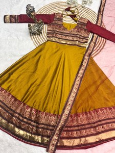 Ce haut est fabriqué en tissu de soie Pure Vichitra, élégant, 1 couleur, tailles S à 3XL, motif ample, Anarkali Salwar/Kurta traditionnel. - Product Image 6