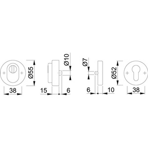 Poignées de porte F69 rondes en acier inoxydable, paire de rosettes E42ZNSB-ZA/42HS, 15 mm d'épaisseur avec cache-cylindre - Product Image 3