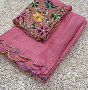 Blusa de trabajo con secuencia bordada múltiple Sari de chifón chinnon - Product Image 6