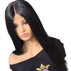 Wig rambut palsu Virgin tekstur lembut lurus tulang cermin hitam Natural trendi ekstensi rambut bundel rambut manusia