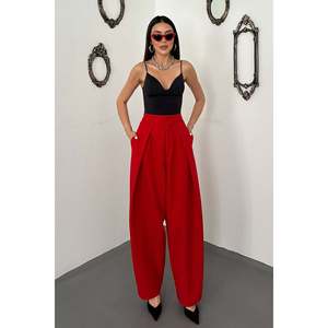 Pantalon en satin plissé rouge - Rouge - Product Image 1
