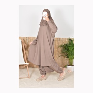 Alta calidad de dos capas Khimar Abaya de dos piezas para Jilbab vestido modesto para mujeres musulmanas cintura Natural último Eid coágulo Islámico - Product Image 4