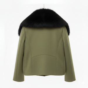 Chaqueta de Lana de Ganso Reversible para Mujer, Color Verde, con Botón Único, Impermeable, Cortavientos, Gruesa, Cálida, con Borlas de Piel y Cremalleras - Product Image 2