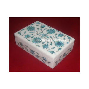 Belle boîte à bijoux en marbre blanc nacre bleue faite à la main pour la fabrication et l'exportation en quantité en vrac - Product Image 1