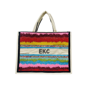 Bolso Tote de Lona Estilo Boho para Mujer, Gran Capacidad, Parte Superior Abierta, Detalles de Perlas, Asas de Bambú, Detalles Bordados, Nombre Personalizado, Duradero - Product Image 3