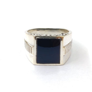 Men's Black Onyx <b>Ring</b> (6.6 Grams) Gold Plated <b>Garnet</b> and Agate Gemstone Bezel Setting for Everyday Wear - Product Image 1