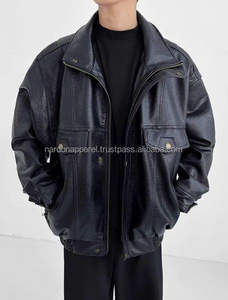 Chaqueta de cuero informal de alta calidad para hombre de Nardon Apparel OEM con decoración de cierre de cremallera con logotipo bordado para la temporada de otoño - Product Image 4