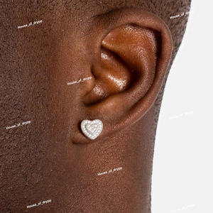 925 <b>Silver</b> <b>Earring</b> Iced Out Moissanite Diamond <b>Earring</b> With Pave Setting <b>Heart</b> <b>Stud</b> <b>Earring</b> Pave Set Luxury - Product Image 2