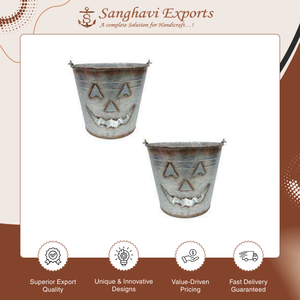 Pot de fleurs rond de qualité supérieure et panier de rangement en métal galvanisé classique pour fête d'Halloween, idéal pour la décoration de jardin - Product Image 3