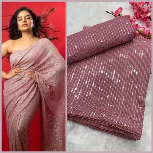 Bollywood Latest Arrival Heavy Georgette <b>Fabric</b> Wedding Wear Saree with blouse Sequin Work on Saree in India at Low Price Women - Product Image 4