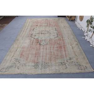 พรมแนววินเทจสไตล์ตุรกีสีเบจสีส้ม6.6 x วัสดุขนสัตว์10.3ft ยางเย็บปะติดปะต่อกันแบบแอบสแตรกสี่เหลี่ยมผืนผ้าสำหรับห้องนั่งเล่นห้องโถง - Product Image 1