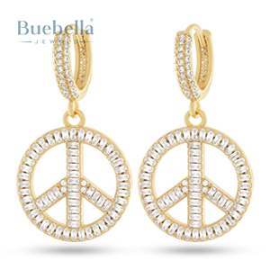 Vente chaude 925 Sterling Silver Round Diamond Hoop Boucles d'oreilles Iced Peace Design Fine Jewelry pour les femmes - Product Image 1