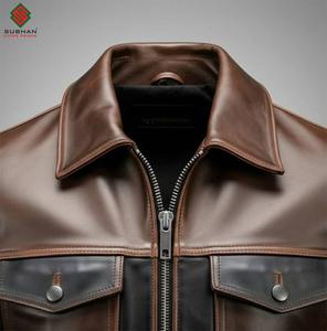 Blouson aviateur en cuir synthétique solide fait à la main - Hiver décontracté Fermeture éclair Col mandarin Service OEM - Product Image 4