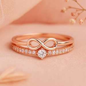 925 Sterling <b>Silver</b> 14K Gold Vermeil Christian Luxury Infinity <b>Ring</b> Sparkling <b>Cubic</b> Zircon Pav Band Customizable for Romantic - Product Image 2
