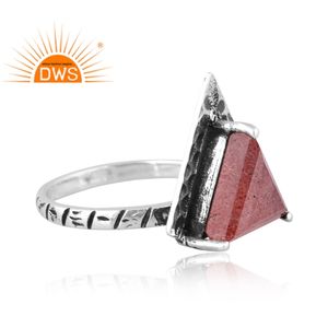 แหวนสเตอริกออกซิไดซ์สเตอร์ลิงสโตนพลอยควอตซ์ทรงสามเหลี่ยมดีไซน์แบบวางซ้อนกันได้ - Product Image 3