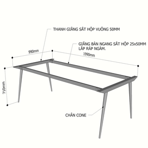Pied de table minimaliste en fer CONE Concept 200x100 HCCO009, assemblage requis - Product Image 2