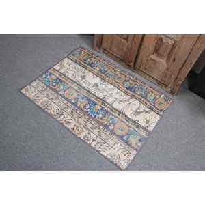 Alfombra Turca Vintage, Alfombra Pequeña de 2.5x3.3 pies, Alfombra Abstracta Azul y Naranja - Product Image 3