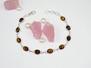 Bijoux de style bohème 925 Bracelet en argent sterling massif yeux de tigre Bracelet en pierres précieuses bijoux pour femmes Bracelet de bijoux de mode - Product Image 4