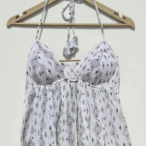 Vintage femmes haut écrasé papillon broderie amovible coussinets décontracté bretelles respirant tricoté licou gland blanc - Product Image 1