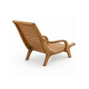 Chaise longue d'extérieur en teck massif avec accoudoirs incurvés, inclinable et réglable, pour jardin, piscine ou terrasse - Product Image 4