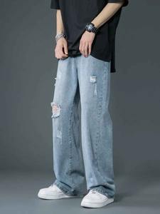 Jeans de Mezclilla Ajustados para Hombre, de Algodón, Estampados, Desgastados, Rotos, Elegantes, Cómodos, Casuales, Duraderos, Modernos, para Uso Diario - Product Image 4