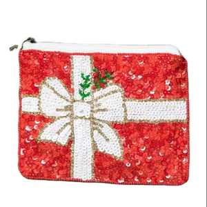 Monedero con cuentas para semillas de Navidad, diseño personalizado, diseño bordado a mano, monedero con temática navideña, billetera pequeña - Product Image 1