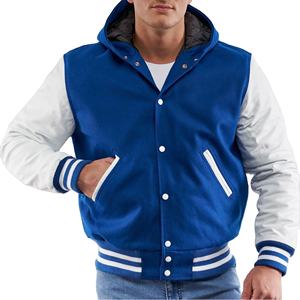 Veste universitaire unisexe en laine rouge avec manches en cuir noir, fermeture éclair sur le devant, patchwork, coupe-vent, style vintage, streetwear urbain - Product Image 1