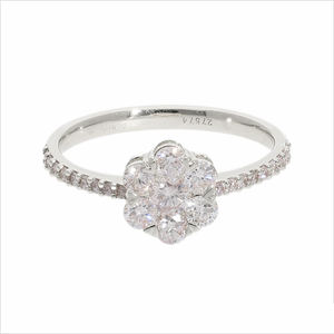 Elegante anillo de flor de racimo de diamantes naturales de oro de 14 quilates con piedras de corte redondo brillante y diseño delicado - Product Image 5