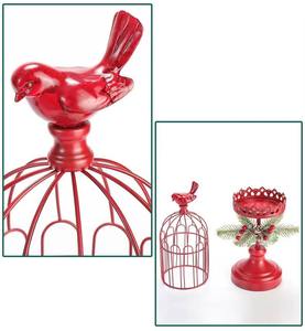 <b>Red</b> Metal <b>Candle</b> Holder Set With Bird Cage Design Table Decor For Christmas Wedding Party Home Restaurant Display Centerpiece - Product Image 3