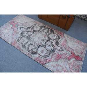 3.3x7.2 ft Rug, Vintage Turkish Rug, <b>Red</b> Gray Bordered <b>Wool</b> Rug - Product Image 4