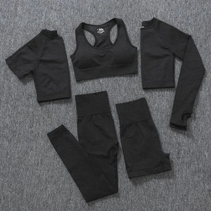 5PCS <b>Seamless</b> Women Sports Suits Yoga <b>Set</b> Workout Sportswear Gym Clothing Fitness Long Sleeve Crop <b>Top</b> High Waist <b>Leggings</b> - Product Image 5