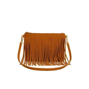 Womens Brown Suede Fringe Leather Purse - Product Image 1