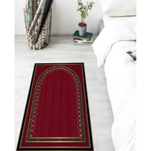 <b>Red</b> & Gold Islamic Prayer Rug: Spiritual Gift, Printed Rug,With Pile Soft Rug - Product Image 4