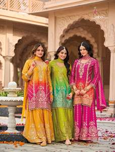 Elegante Traje Palazzo en Heavy Chinon con Impresión Digital y Bordado Perfecto para Bodas, Festivales y Ocasiones Especiales - Product Image 4