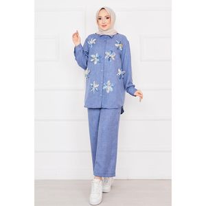 Conjunto 2 Piezas Lino Bordado Floral Indigo - Product Image 1