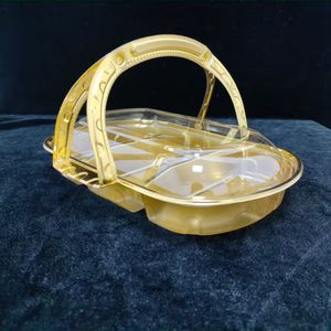 ถาดพลาสติกสีทองพร้อมหูหิ้ว คุณภาพสูง พับได้ สำหรับงานแต่งงาน บรรจุภัณฑ์ผลไม้และขนมอบ สีตามสั่ง กล่องใส่โรตี ของขวัญรอมฎอน บรรจุภัณฑ์ - Product Image 1